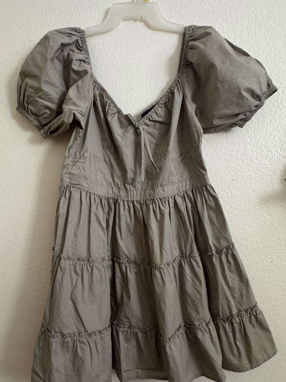 Forever 21 Olive-Taupe Tie Neck Tiered Mini Dress